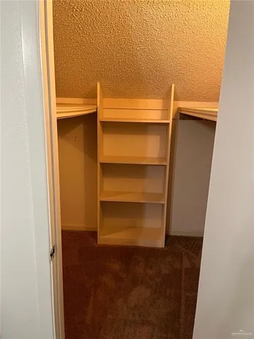 a view of walk in closet with empty racks
