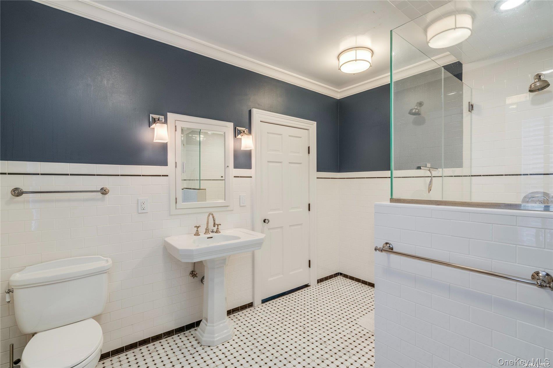 40 Piping Rock Road Locust Valley, NY 11560 - Photo 20 of 33 a bathroom with a sink a toilet and mirror