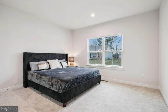 a bedroom with a bed rug and window