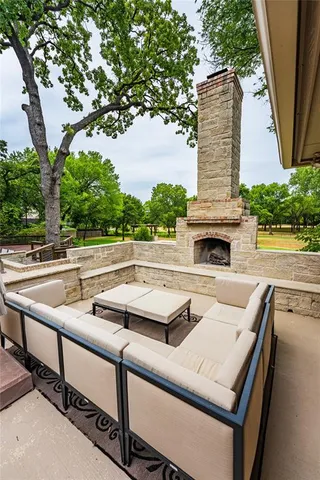 an outdoor view with patio