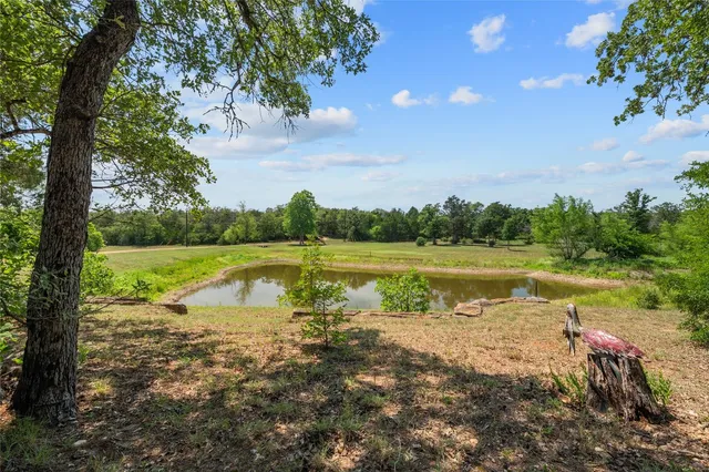 a view of a lake with a yard