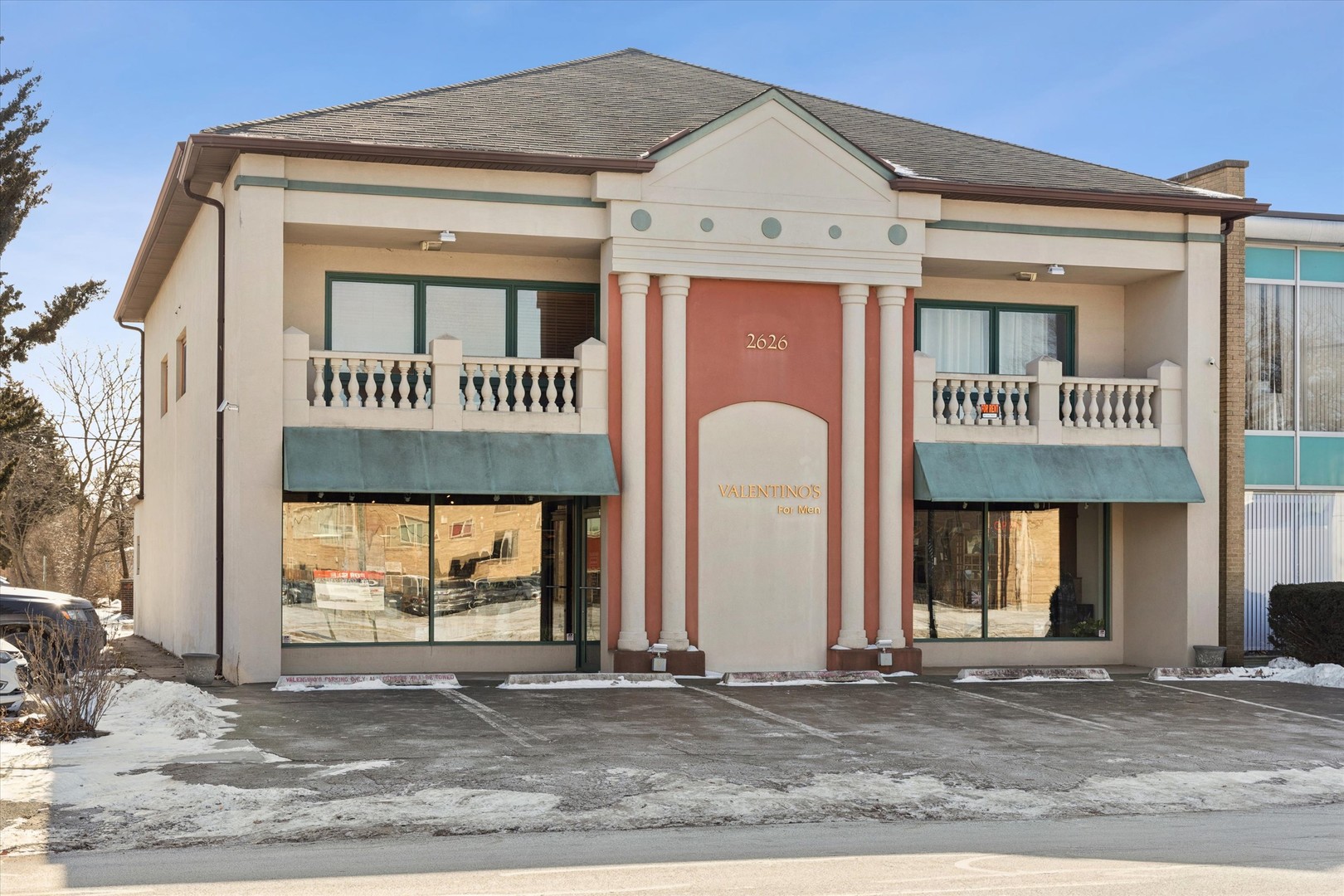 a front view of a building