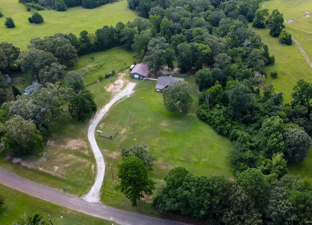 a view of a park and trees