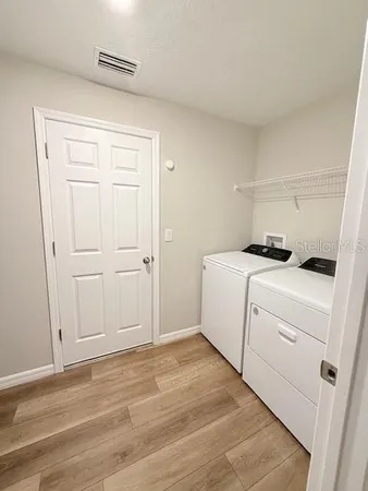 a view of a storage & utility room with wooden floor