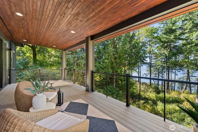 a balcony with furniture