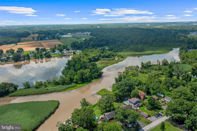 an aerial view of green landscape with trees houses and mountain view