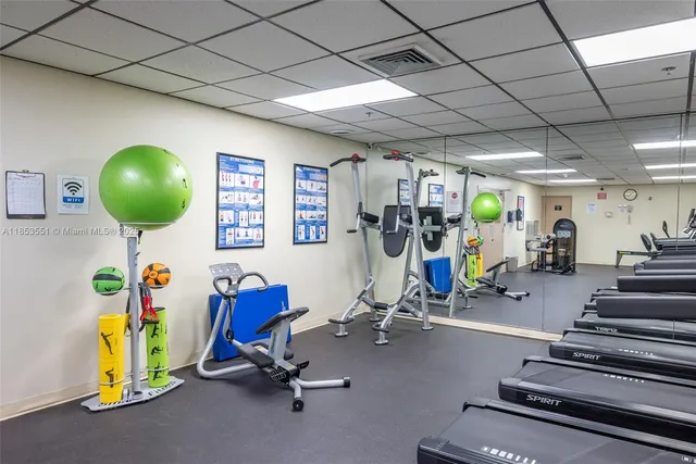 a view of a room with gym equipment