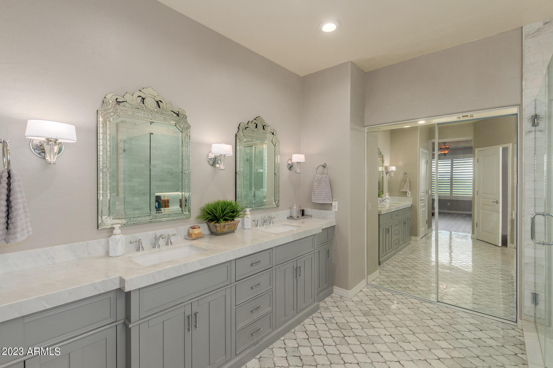 3416 West Montello Road Phoenix, AZ 85086 - Photo 35 of 71 a spacious bathroom with a double vanity sink shower and a mirror