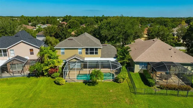 an aerial view of a house
