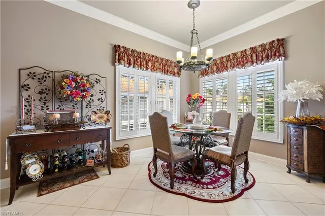 a view of a dining room with furniture window and outdoor view