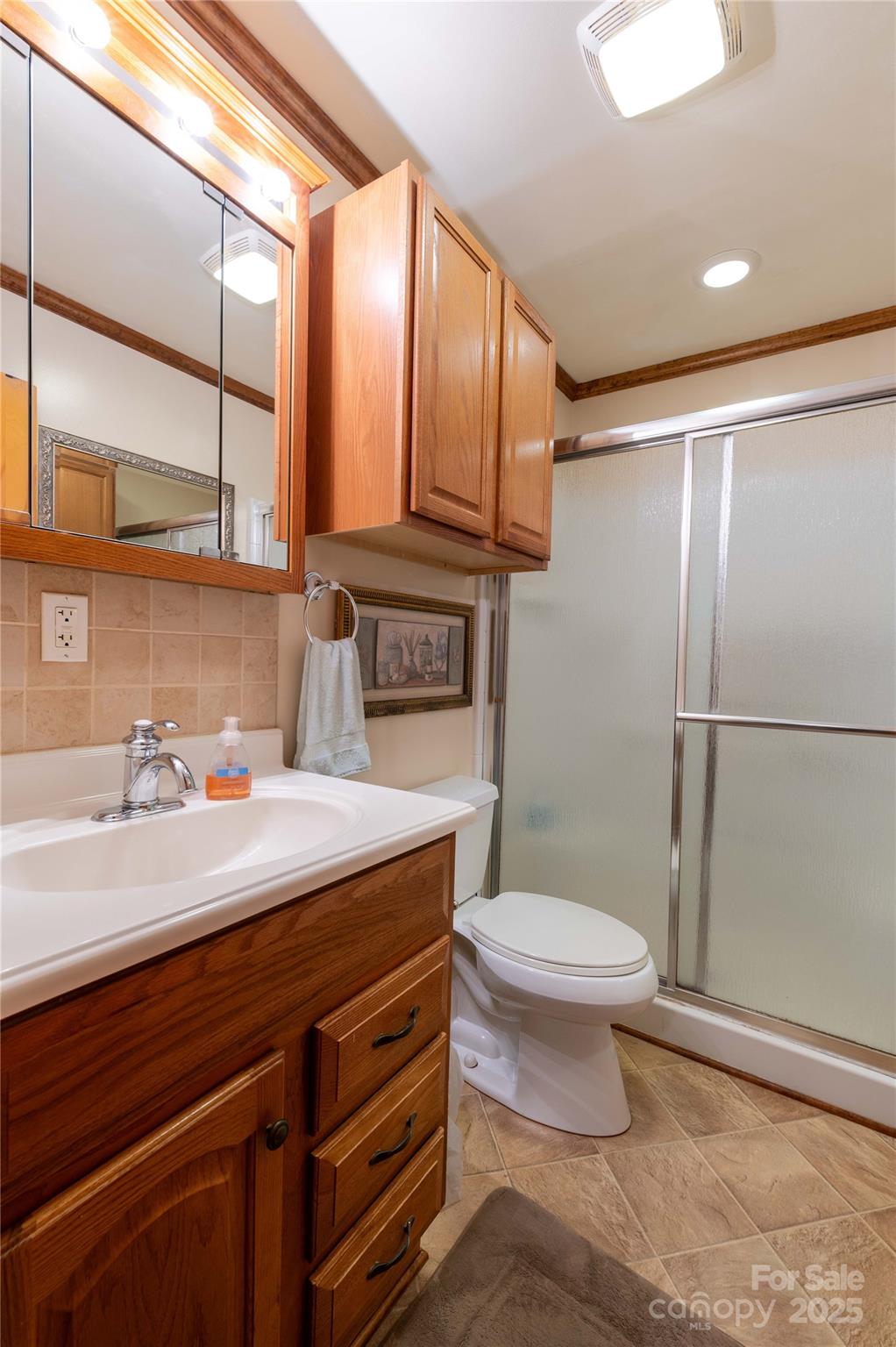 40 Double Island Road Burnsville, NC 28714 - Photo 17 of 28 a bathroom with a sink a toilet a mirror and shower