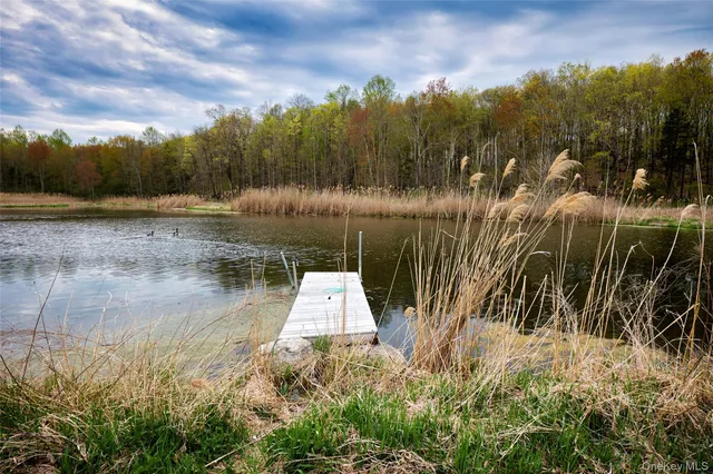 a view of a lake with a big yard