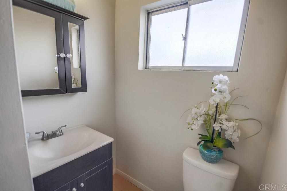 9913 Lindo Lane Lakeside, CA 92040 - Photo 9 of 53 a bathroom with a sink a mirror and a potted plant
