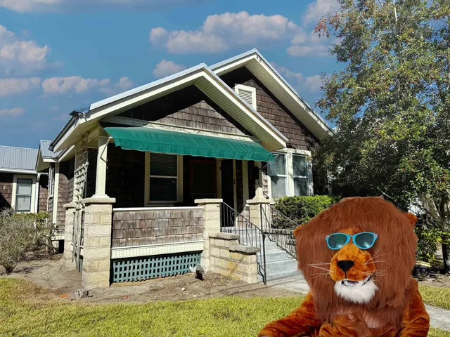 a front view of house with a garden