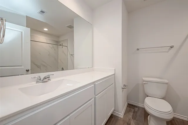 a bathroom with a sink a toilet and a mirror