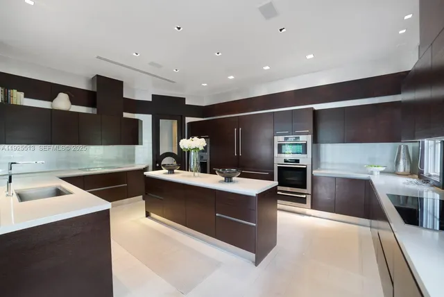 a kitchen with counter top space