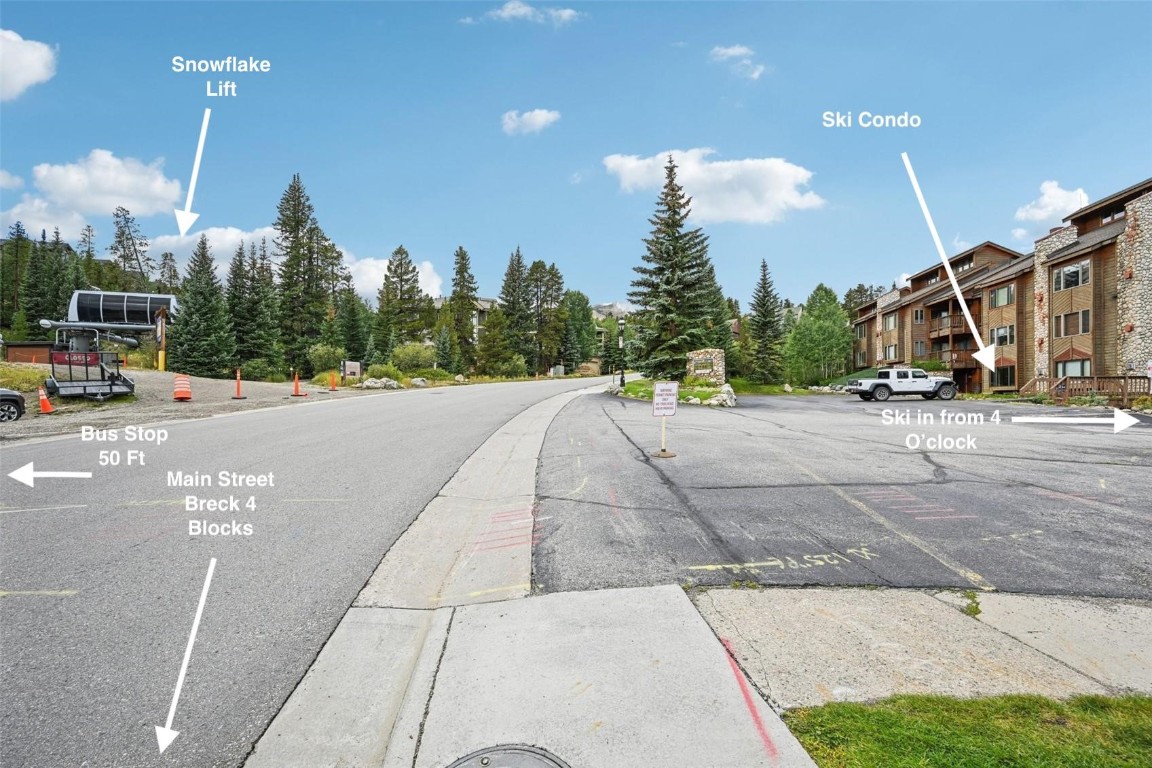 640 4 O Clock Road, Unit 130 Breckenridge, CO 80424 - Photo 5 of 34 Amazingly convenient location, ski in from 4 O'Clock and walk 50 steps to your door, walk for less than 1 minute to the lift and town bus, or walk 10 minutes to main street Breck. Easy ground floor access with view of lift
