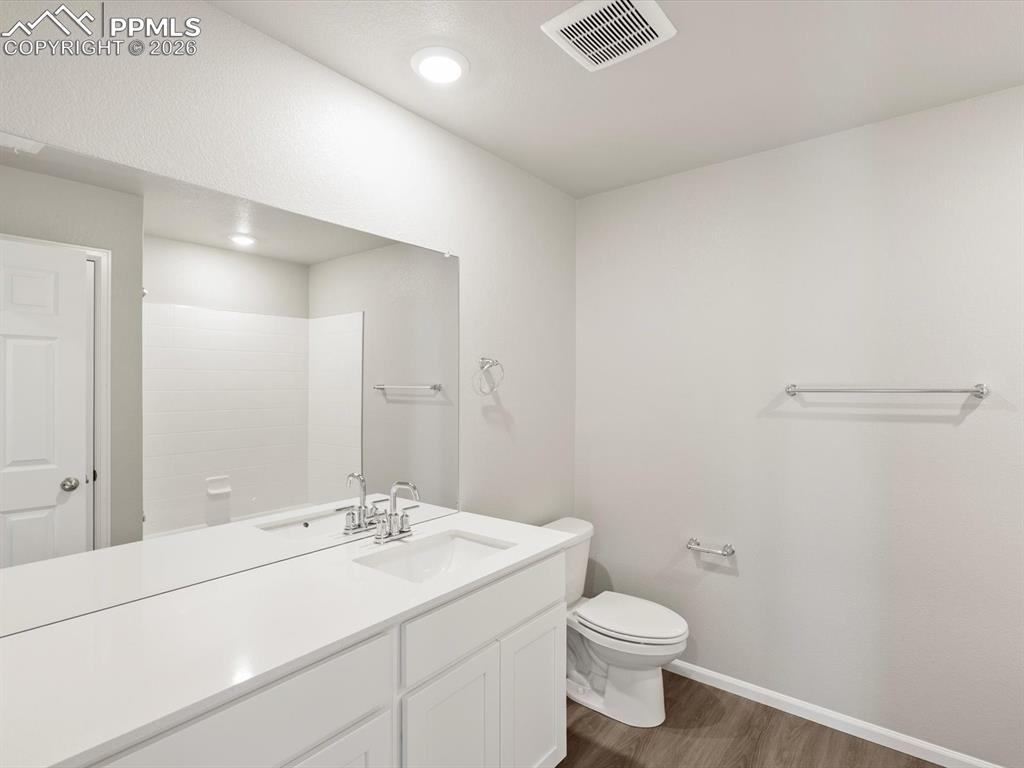 6754 Roundtail Way Colorado Springs, CO 80925 - Photo 20 of 31 a bathroom with a sink a toilet and shower