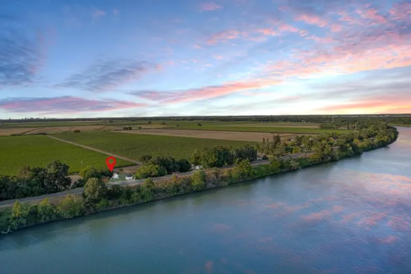 a view of a lake with a houses