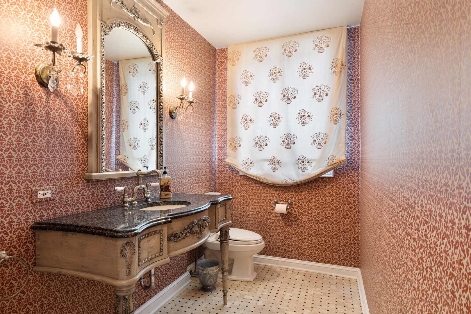 382 Ridge Avenue Winnetka, IL 60093 - Photo 21 of 43 a bathroom with a granite countertop sink a toilet and a mirror