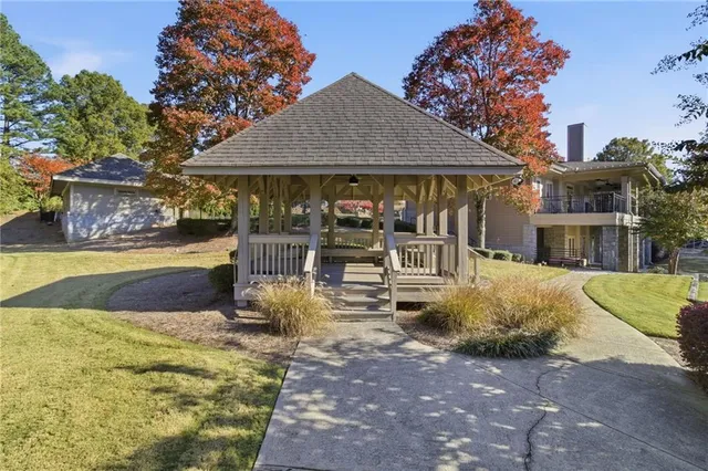 a view of a park with swings