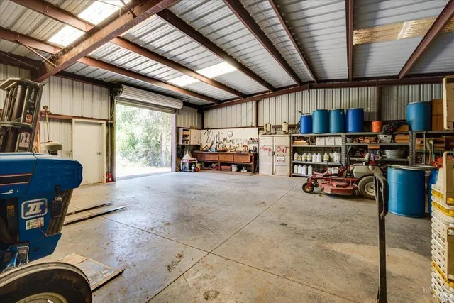 a view of a garage with furniture
