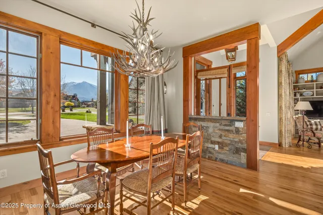a dining room with furniture