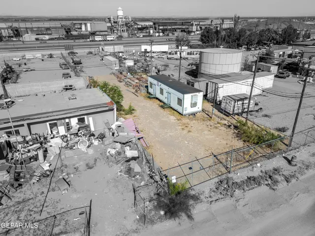 an aerial view of multiple buildings