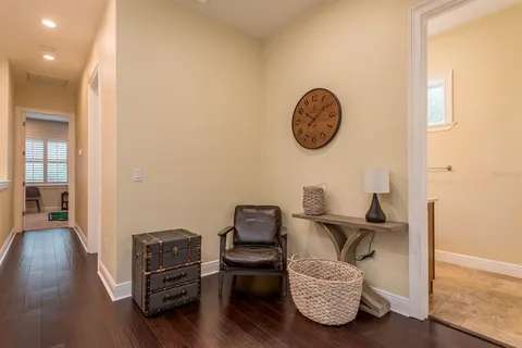 a view of workspace with wooden floor