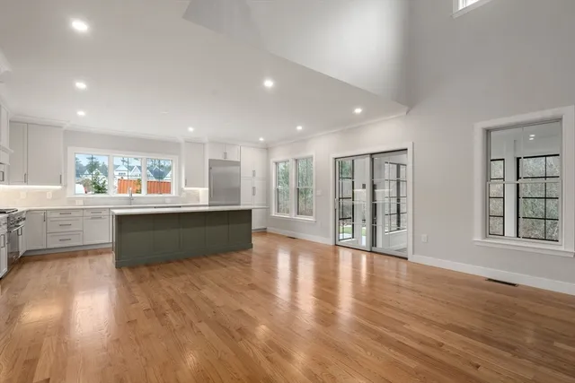 a large hall with yard and a window