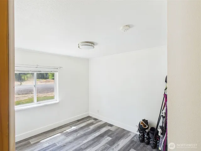 a view of a room with a window