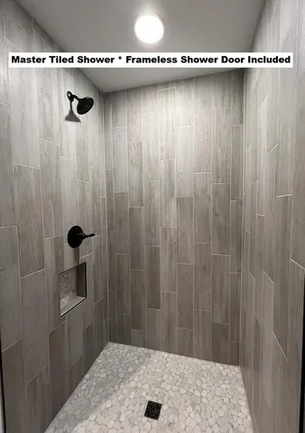 a bathroom with a bathtub