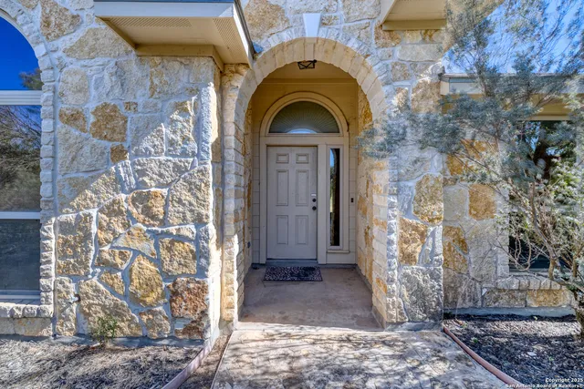 a view of a door of the building