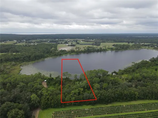 a view of a lake with a park