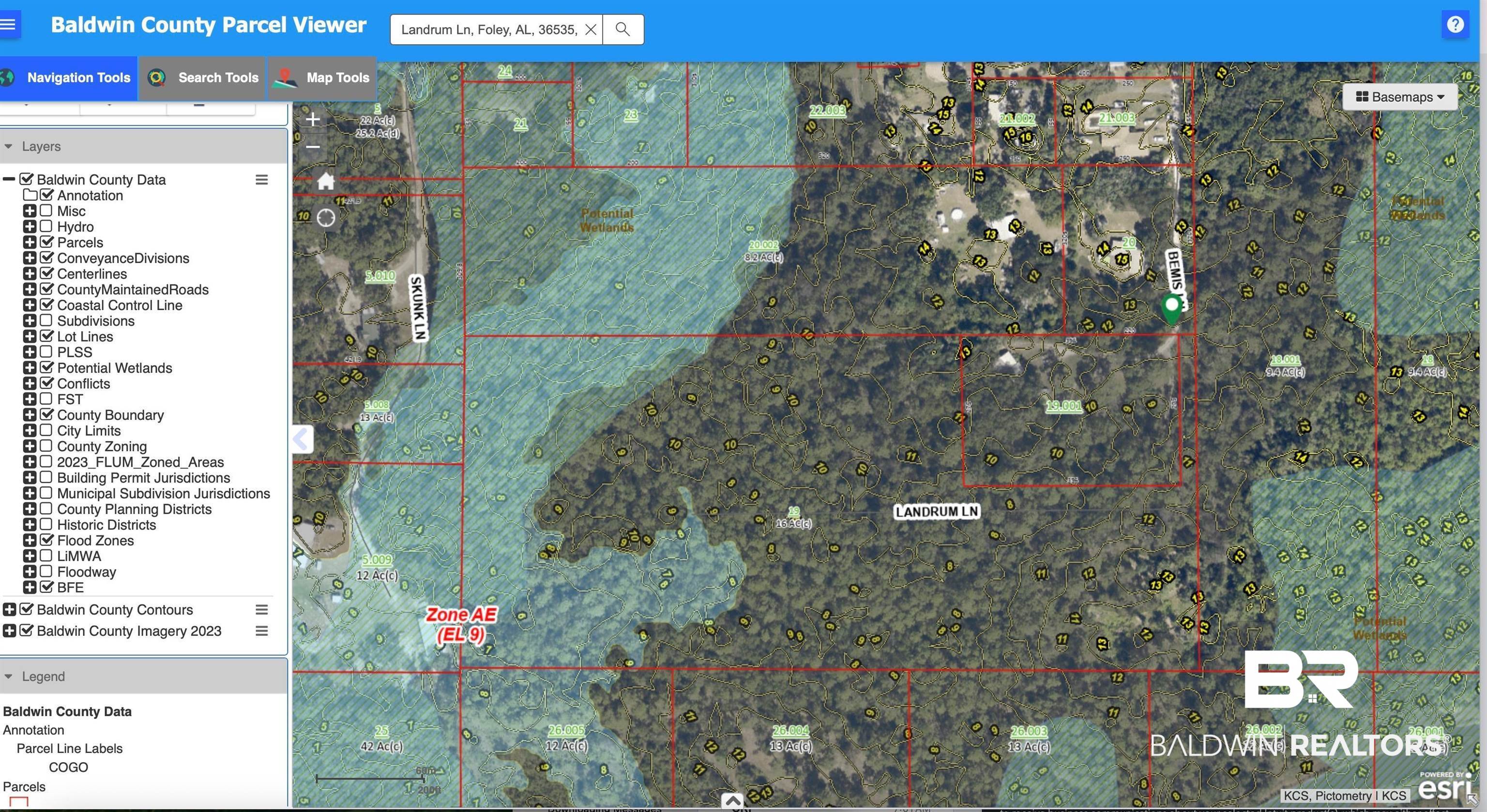 0 Bemis Lane Bon Secour, AL 36511 - Photo 7 of 8 Aerial map of property and surrounding area featuring property boundaries highlighted