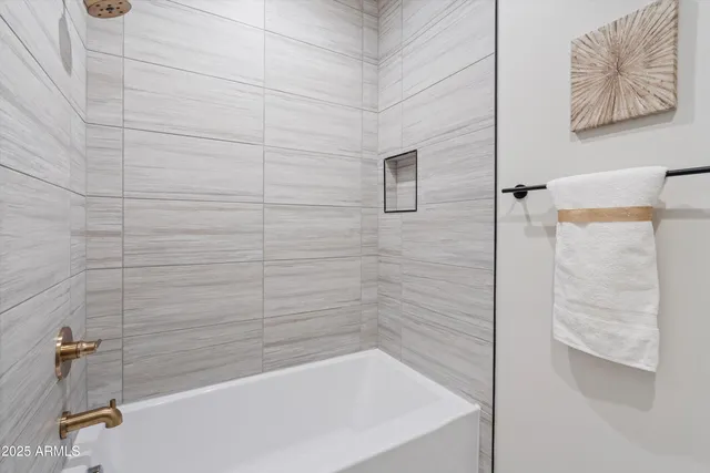 a bathroom with a bathtub