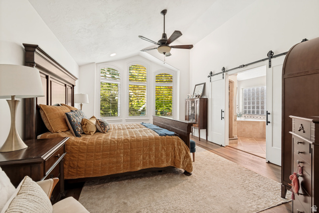 1567 Ridgeview Circle Farmington, UT 84025 - Photo 22 of 55 Vaulted ceiling with a ceiling fan, hardwood flooring, and white plantation shutters