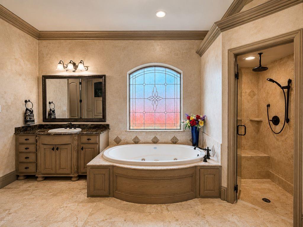 7005 Peter's Path Colleyville, TX 76034 - Photo 25 of 40 a bathroom with a tub sink and mirror