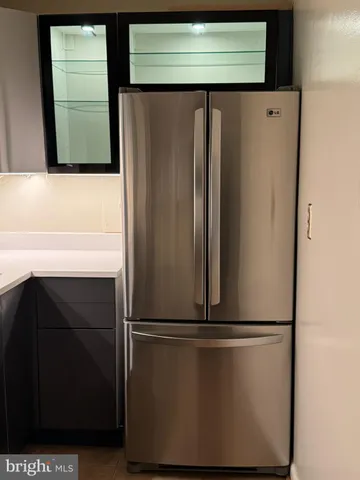 a close view of a refrigerator in kitchen