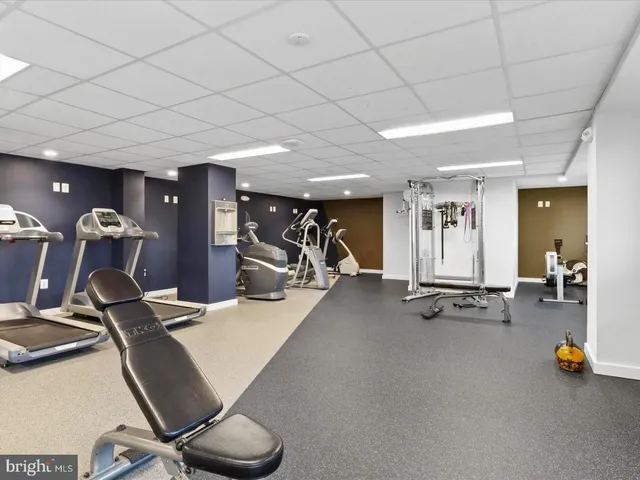 a view of a room with gym equipment
