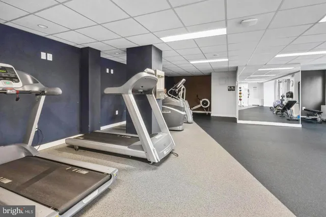 a view of a room with gym equipment