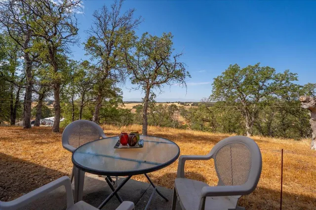 a view of a chairs and table in patio