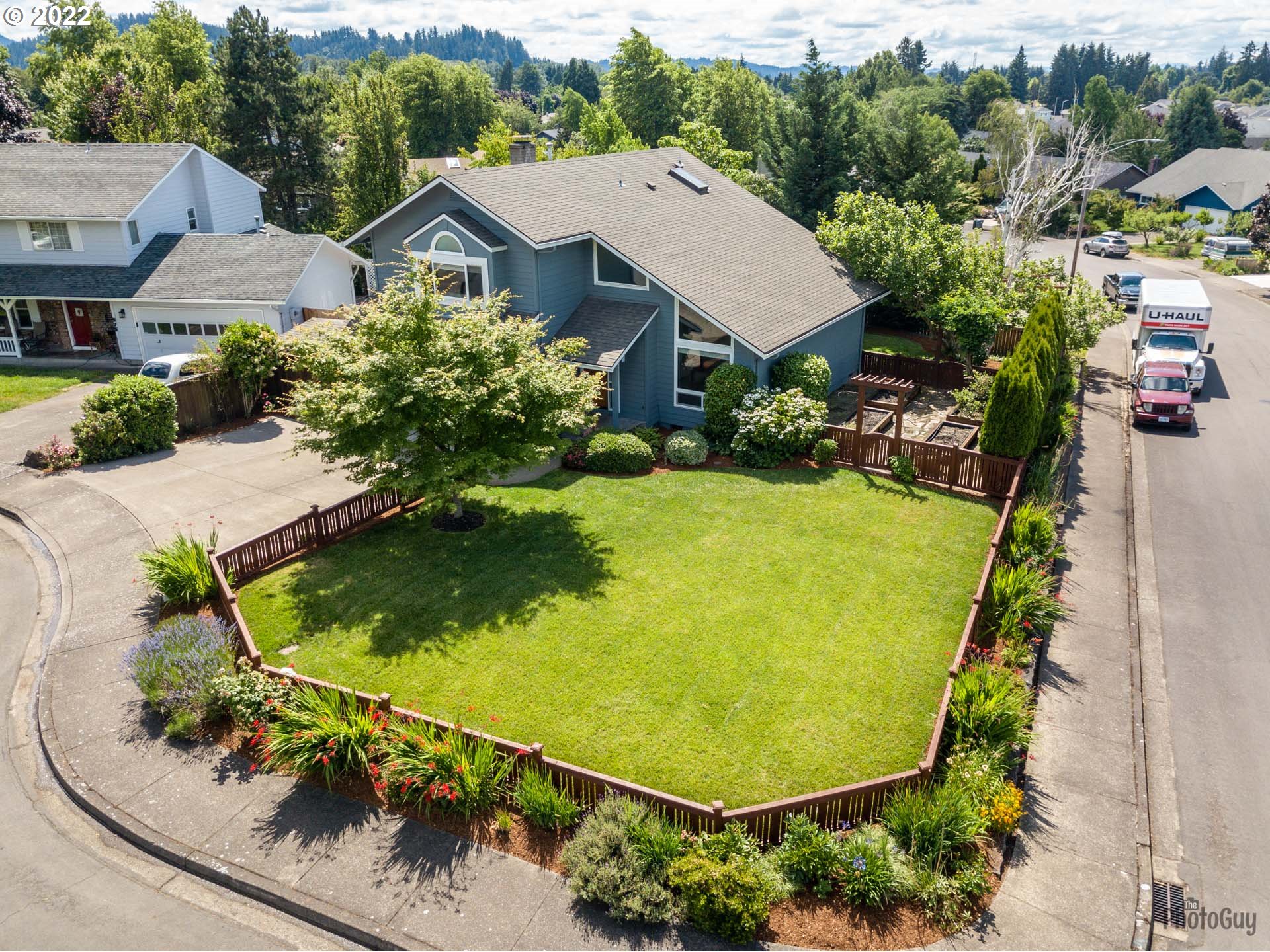 an aerial view of a house