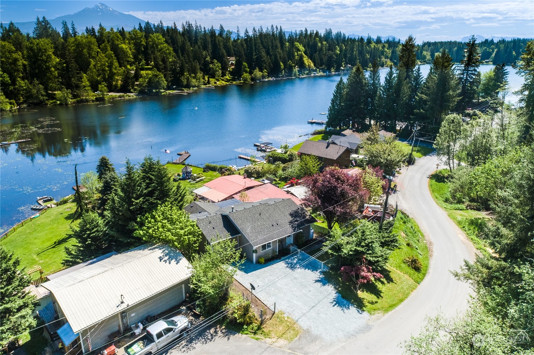 5701 Lerch Road Snohomish, WA 98290 - Photo 1 of 34 an aerial view of a house with outdoor space and lake view