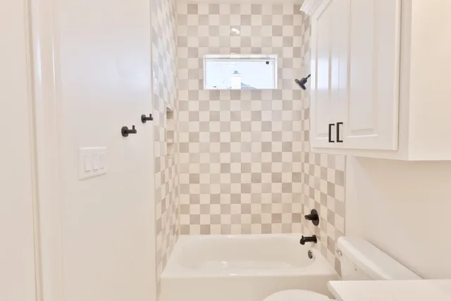 a bathroom with a bathtub