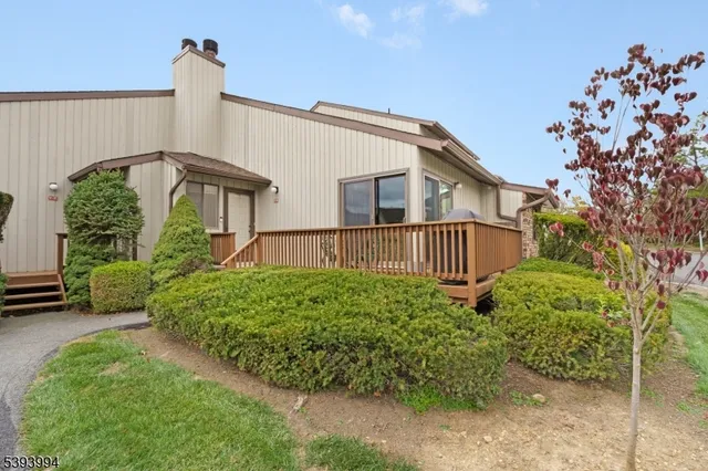 a view of a house with a small yard plants and large tree