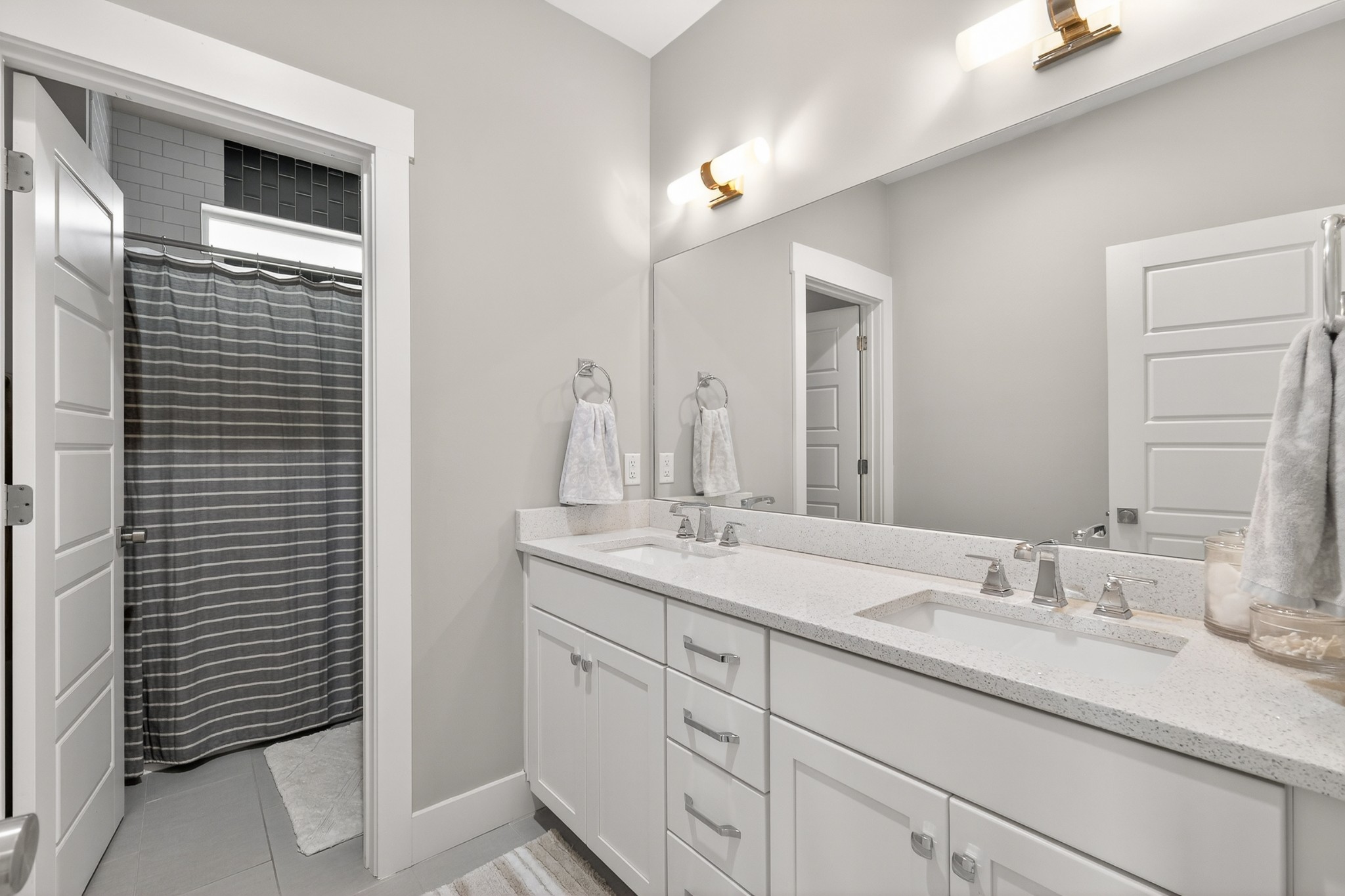 5812 Morrow Road, Unit A Nashville, TN 37209 - Photo 25 of 34 a bathroom with a granite countertop sink and a mirror