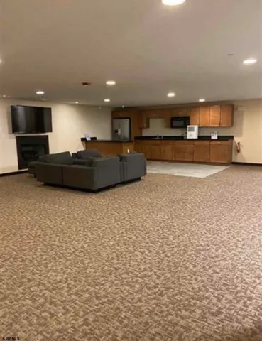 a large room with a couch