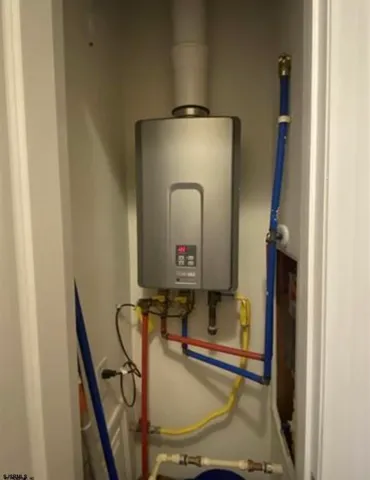 a bathroom with a mirror