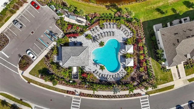 a view of a golf course with a garden